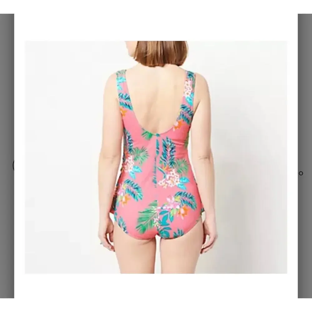 Kim Gravel x Swimsuits For All Sarong Front 1-Piece Suit navy confetti sz 10